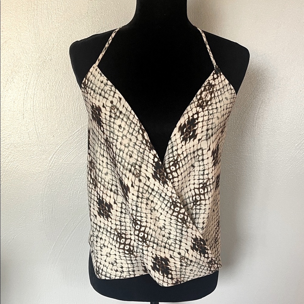 BLUSH Snakeskin Print Wrap Cami Top Beige Brown Size S